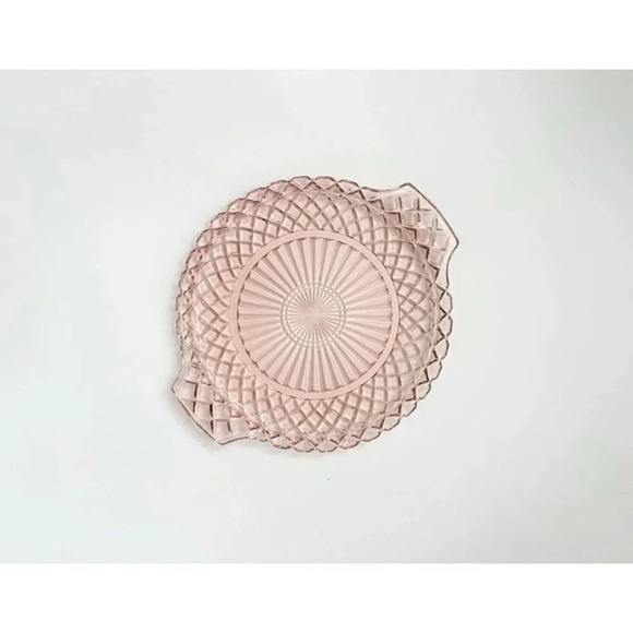 Pink Depression Glass Waffle Handled Jeannette Diamond Vintage Plate - Picture 7 of 10
